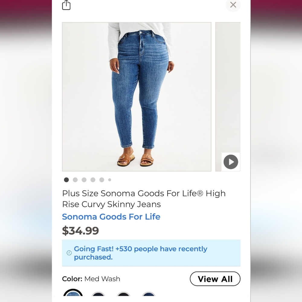 SONOMA Curvy High Rise Skinny Jeans - Blue Denim